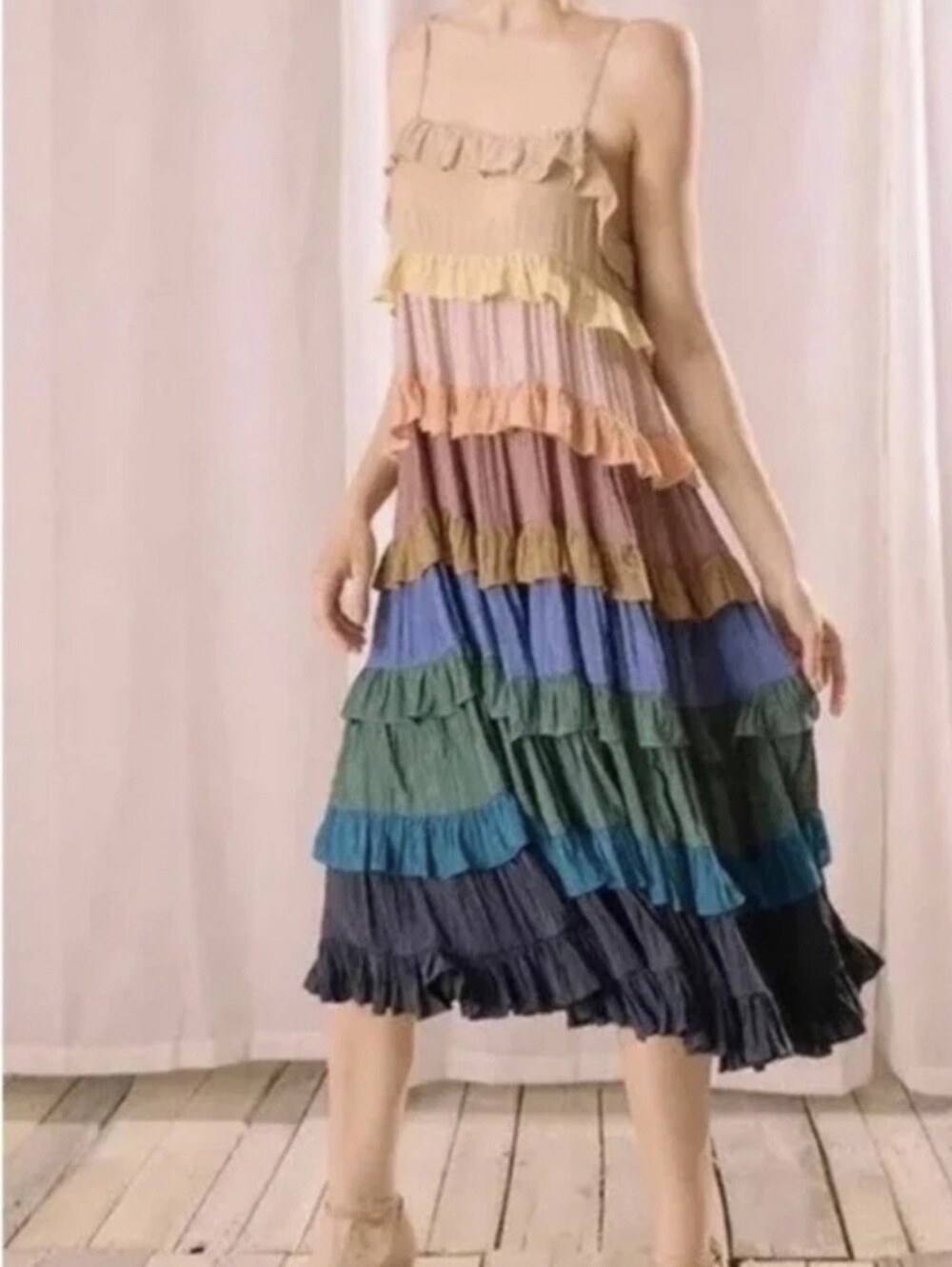 Storia Multicolor Tiered Ruffle Midi Dress